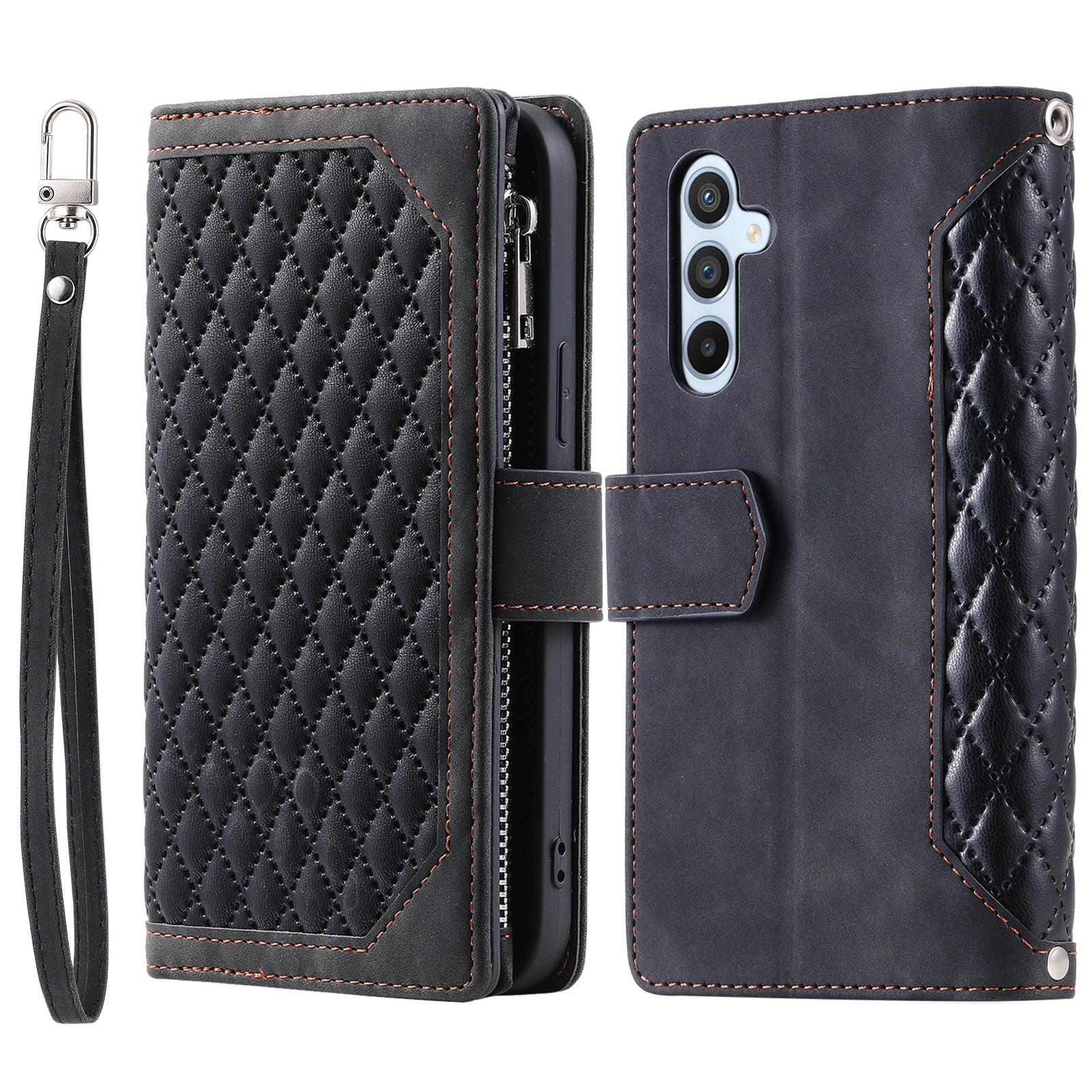 For Samsung Galaxy S23 FE PU Leather Phone Case Shell Rhombus Texture Zipper Pocket Wallet Stand Cover For Samsung Galaxy S23 FE PU Leather Phone Case Shell Rhombus Texture Zipper Pocket Wallet Stand Cover